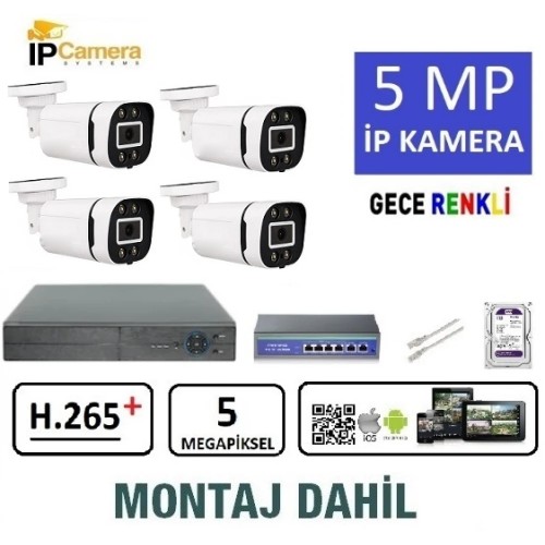 5 MP İP KAMERA 4 LÜ SET MONTAJ DAHİL