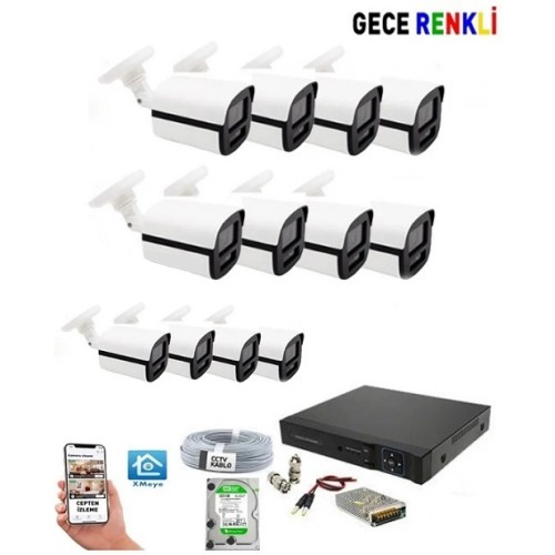 12 Kameralı Güvenlik Kamera Sistemi 2MP Ahd Gece Görüşlü St-12