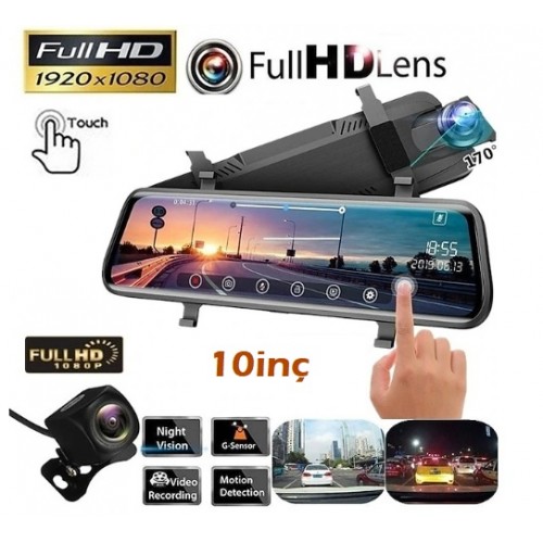 Dikiz Ayna Kamera 10 inç Hd Led Ekran Full Hd 2 Kameralı Dvr Kayıt Cihazı