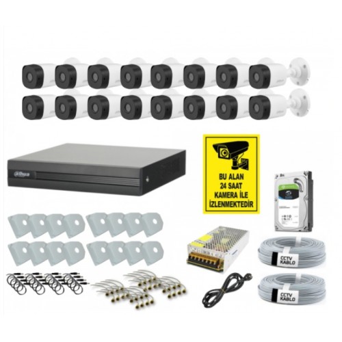 Dahua 16 Kameralı XVR1B16 H265 2mp AHD Hdcvı Full Hazır Set Dış Mekan Full Kamera Seti