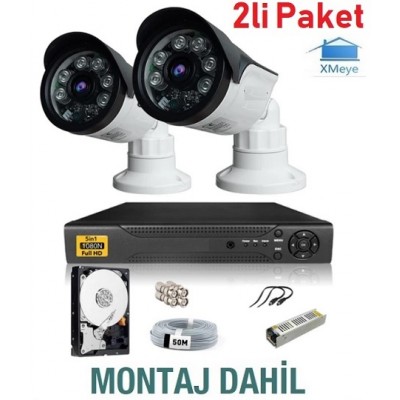 2 Kameralı XMEYE Paket Güvenlik Sistemi MONTAJ DAHİL ICM-2  
