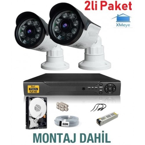 2 Kameralı XMEYE Paket Güvenlik Sistemi MONTAJ DAHİL ICM-2  