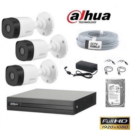 Dahua 3 Kameralı Hdcvi 1080p Bullet Paket Sistem