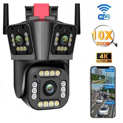 3 Kameralı Wifi Kamera 10x Zoom 4MP Kablosuz Kamera ICS-9080