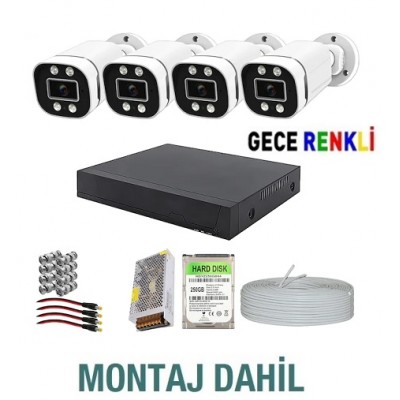 Kurulum Dahil 3MP UltraHD  4 Kameralı Güvenlik Kamera Seti