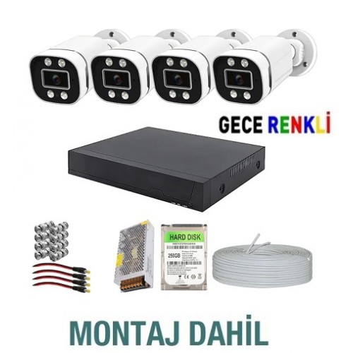 Kurulum Dahil 3MP UltraHD  4 Kameralı Güvenlik Kamera Seti