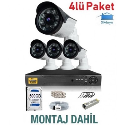 4 Kameralı XMEYE Paket Güvenlik Sistemi MONTAJ DAHİL ICM-4 