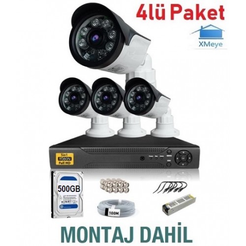 4 Kameralı XMEYE Paket Güvenlik Sistemi MONTAJ DAHİL ICM-4 