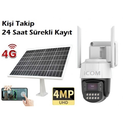 4MP FullHD 4G Solar Panelli 24 Saat Kayıtlı Hareket Takipli IP Kamera SR-7674