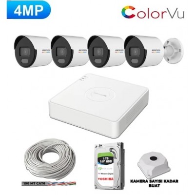 Hikvision 4 Kameralı 4mp Colorvu İp Kamera Seti Sesli 1tb
