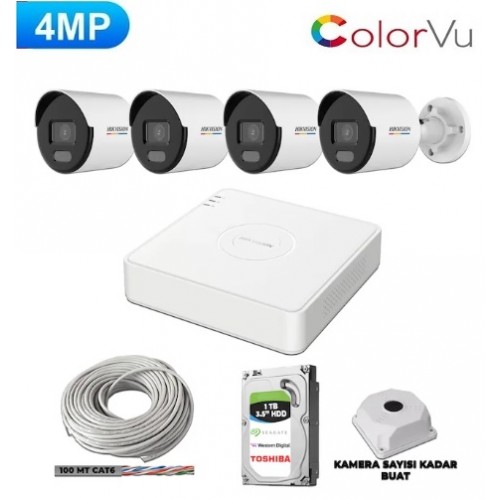 Hikvision 4 Kameralı 4mp Colorvu İp Kamera Seti Sesli 1tb