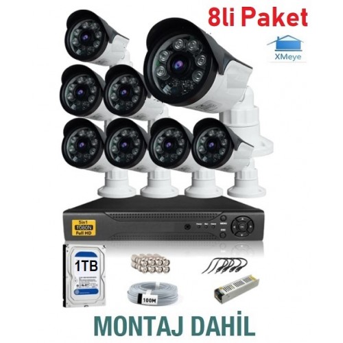 8 Kameralı XMEYE Paket Güvenlik Sistemi Montaj Dahil ICM-8 