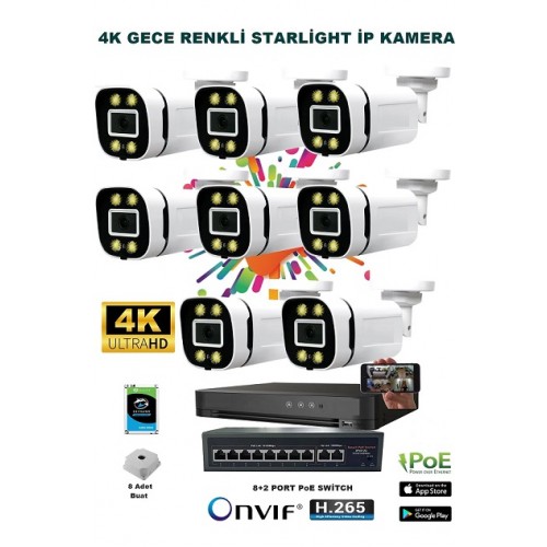8 Kameralı 4K ULTRAHD 1440P IP Kamera Seti ST-640