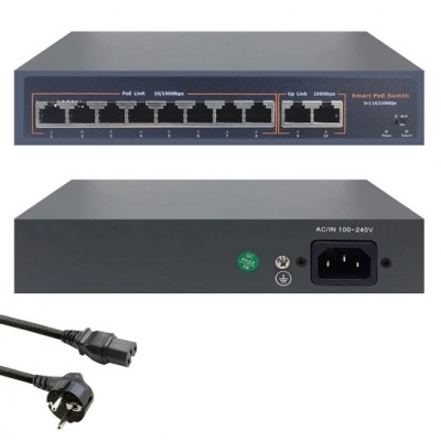 Poe switch 8 port+2 uplink 10/100 mbps sm-180sp