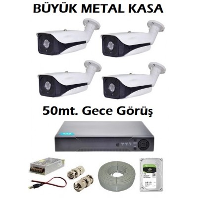 5MP Lens Büyük Kasa 4 Kameralı AHD Güvenlik Kamera Seti AC-60