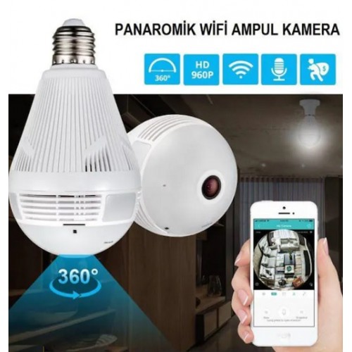 Panaromik 360 derece IP Kamera Ampul Kamera WIFI