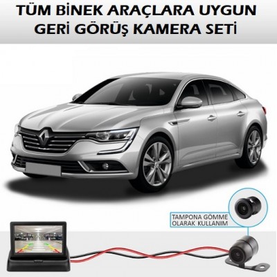 Binek Araç Geri Görüş Kamera Seti 4.3 Inch Katlanır Monitörlü