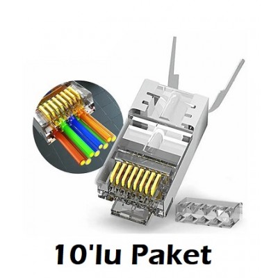 Cat7 Cat6a Ez Delikli Yeni Nesil Rj45 Ftp Metal Konnektör Jak - 10 Adet