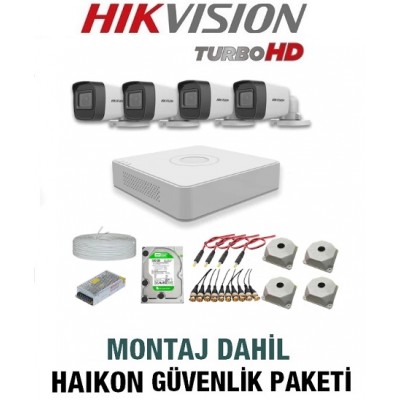 Hikvision 4 lü Kamera Güvenlik Sistemi MONTAJ Dahil H-44