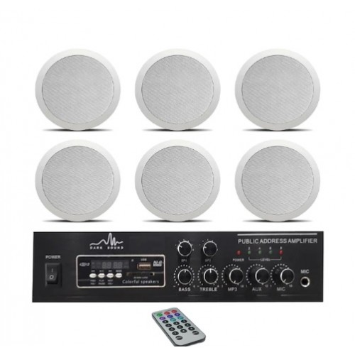 Tavan Hoparlör ve Amfi Ses Sistemi Paketi Trafolu 6'lı ICM-401