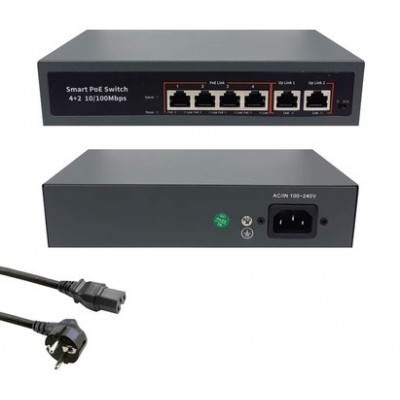 Smart Poe Switch 4 Port 78W 2 Uplink 10/100 Mbps 250M Sm-140p