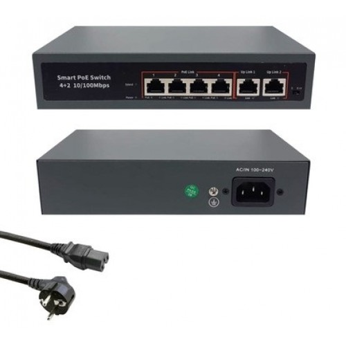 Smart Poe Switch 4 Port 78W 2 Uplink 10/100 Mbps 250M Sm-140p