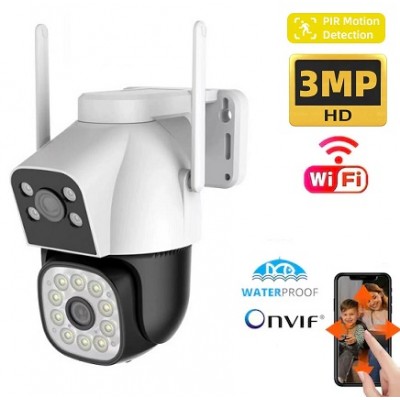 Çift Kameralı Hareket Takipli Su Geçirmez Onvif Wifi IP Kamera 3MP ICS-7037